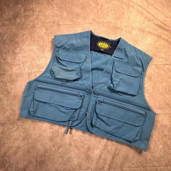 Vintage Woolrich Fishing Vest Mens XL Blue Nylon Blend Utility Chest 90s Y2k - Picture 1 of 7